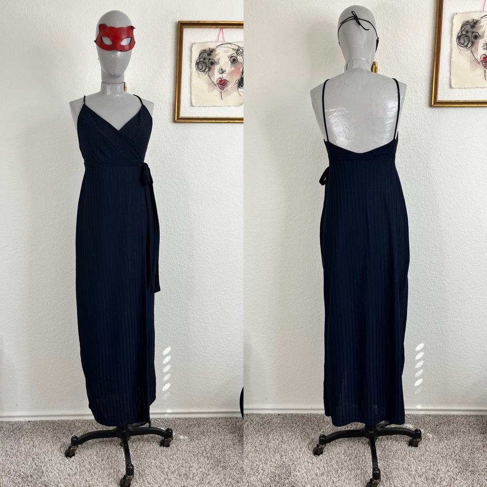 Zara V Neck Low Back Ribbed Midi Wrap Dress